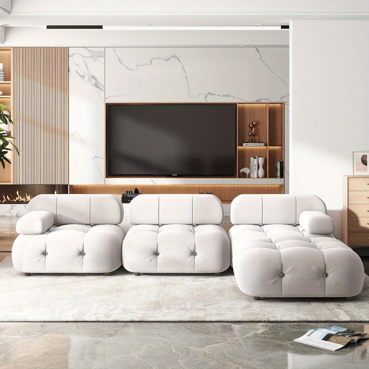 Canapé modulaire en L moderne en velours