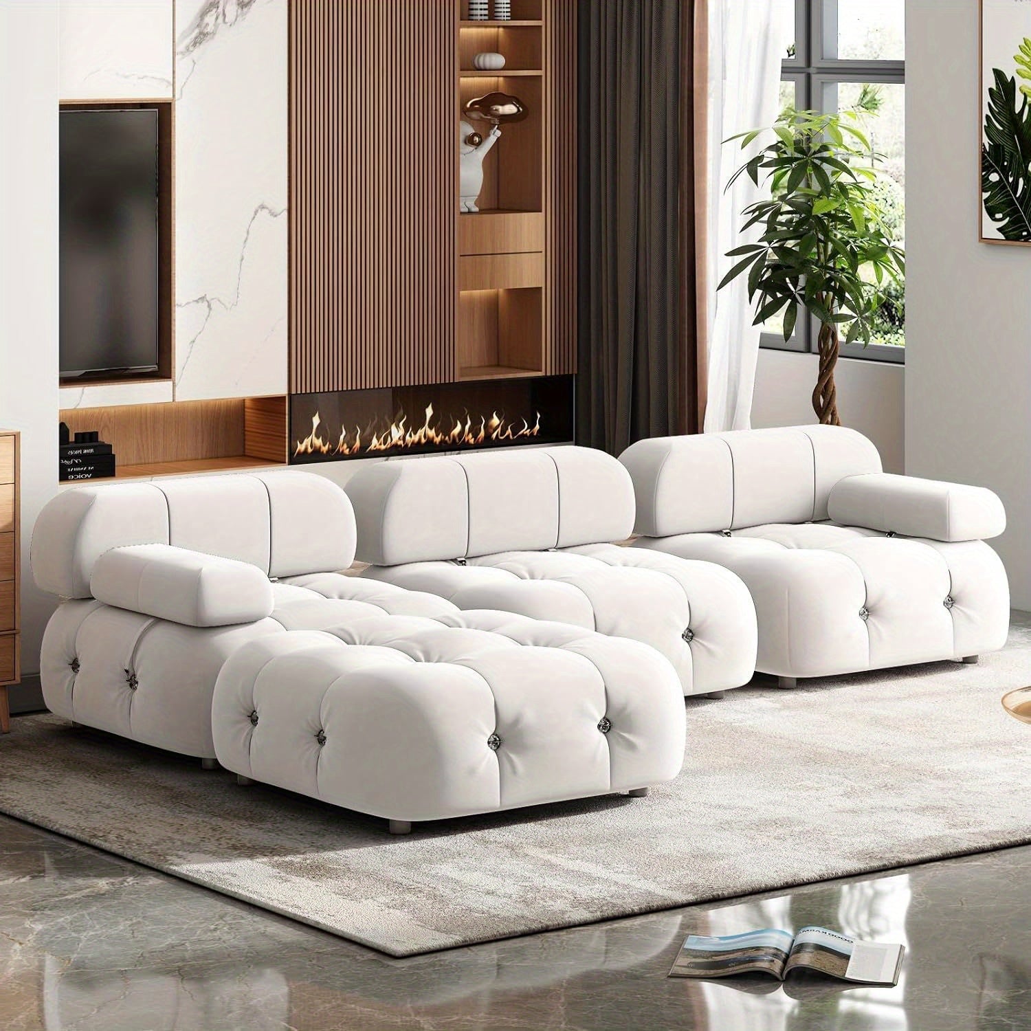 Canapé modulaire en L moderne en velours