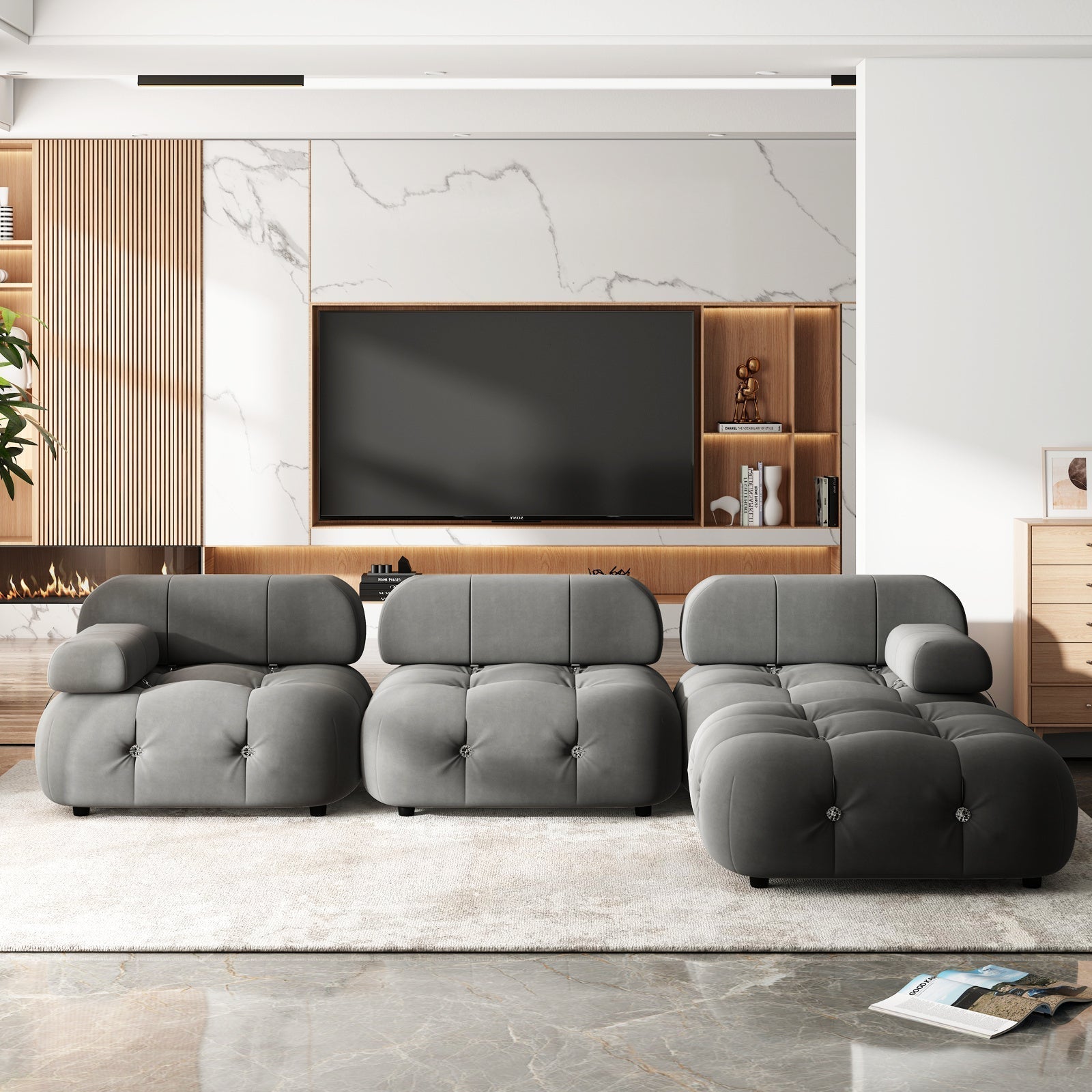 Canapé modulaire en L moderne en velours